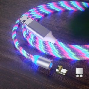 Câble de chargement de streamer coloré à absorption magnétique 2 en 1 USB vers Type-C / USB-C + Micro USB