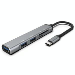 C-805 Adaptateur 5 en 1 USB-C/Type-C vers 3 USB 3.0 + Lecteur de Carte TF/SD