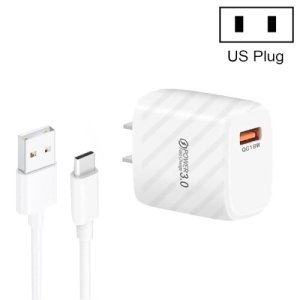 Chargeur rapide USB TE-005 QC3.0 18 W avec câble USB vers Type-C de 1 m 3A