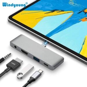 Adaptateur USB C Hub USB 3.1 type C 4-en-1 avec USB 3.0, HDMI 4K, port audio 3,5 mm, port de chargement USB-C PD